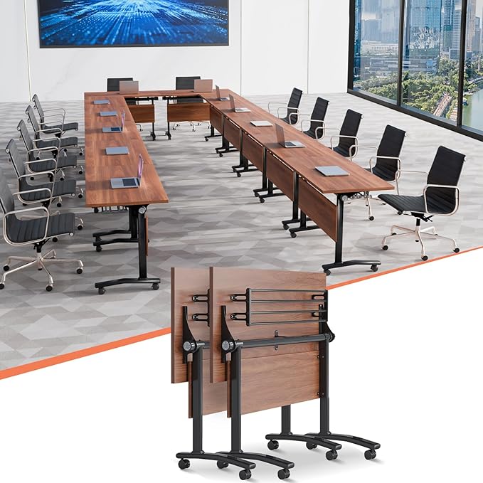 Conference Table,55.1''Folding Conference Room Table for 4-12 People,Mobile Flip Top MeetingTraining Table with Different Coulor and Styles for Offices, Classrooms,Meeting Room (2, D)
