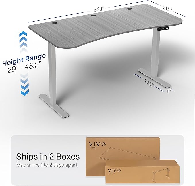 VIVO Electric 63 x 32 in Standing Desk, Memory Height Adjustment, 1B Series, Holds 220 lbs, Dark Gray Top Gray Frame, DESK-KIT-1G1G