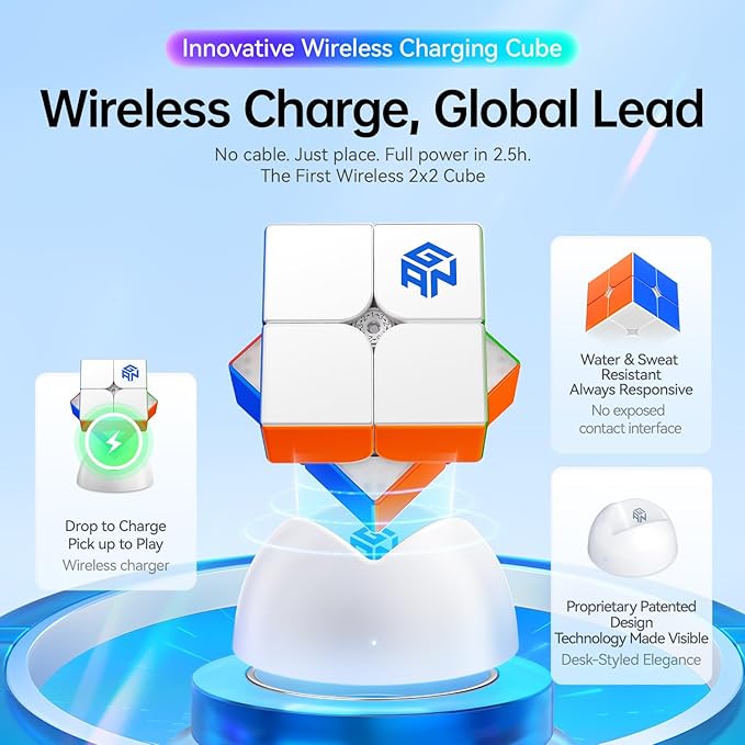 GAN 251 UI 2x2 Magnetic Speed Cube with Wireless Charging & Bluetooth - Electronic Smart Cube with GAN PowerPod, Puzzle Toy for Kids Adults, Competition Timer, Step Tracking, UV Coated