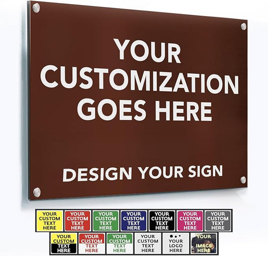 SPEEDYORDERS Custom Outdoor Metal Signs, Personalized Aluminum Signs, Customized Safety Signs, Metal Business Signs, Waterproof Outdoor Business Signs, White Aluminum (Brown Background, 20x20 In)
