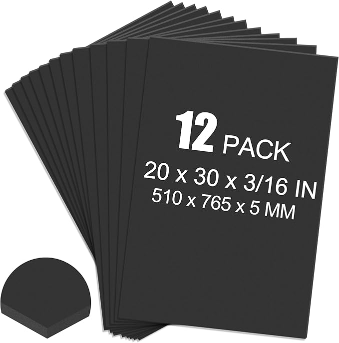 ToLanbbt 12 Pack Black Foam Board, 20 x 30 x 3/16" Thick Foam Core Acid Free Poster Foamboard for Art Craft Projects, Painting, Displaying, Signage, Wedding, School