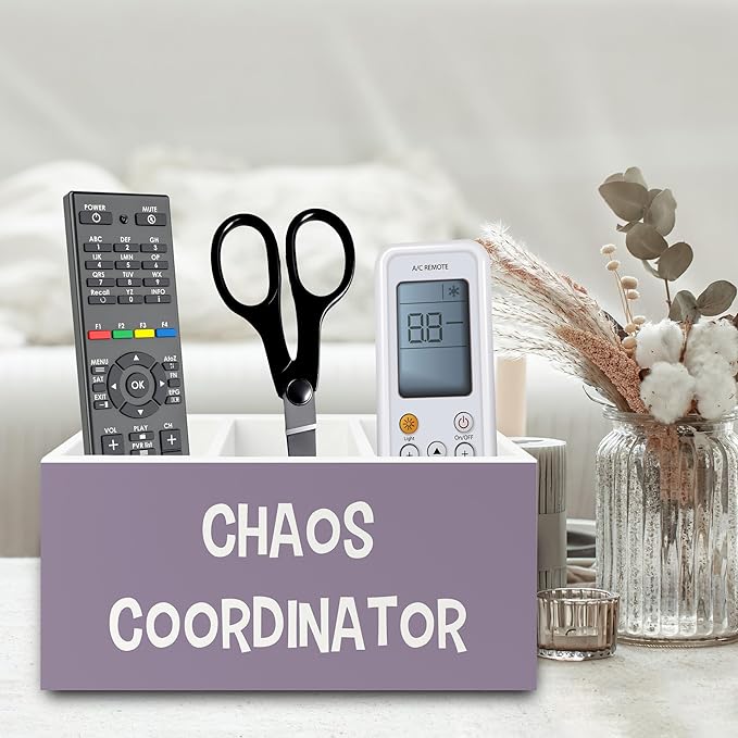 XPH Chaos Coordinator Purple Pen Pencil Holder Organizer for Desk, Thank You Gifts for Women Men Coworkers Boss Leader Manager, Appreciation Gifts Wooden Box Sign for Office Tabletop Decorations