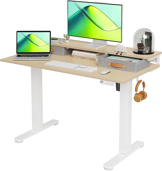 Claiks Electric Standing Desk with 2 Drawers, Adjustable Standing Desks with Storage, Height Adjustable Stand up Desk for Home Office with 2 Hooks,48 Inch Natural