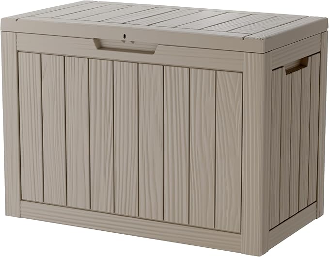 Yardgrace 45 Gallon Outdoor Storage Box Waterproof, Resin Deck Boxes with Lockable Lid & UV-Resistant for Patio, Pool, Garden Furniture Cushions & Accessories, Coffee