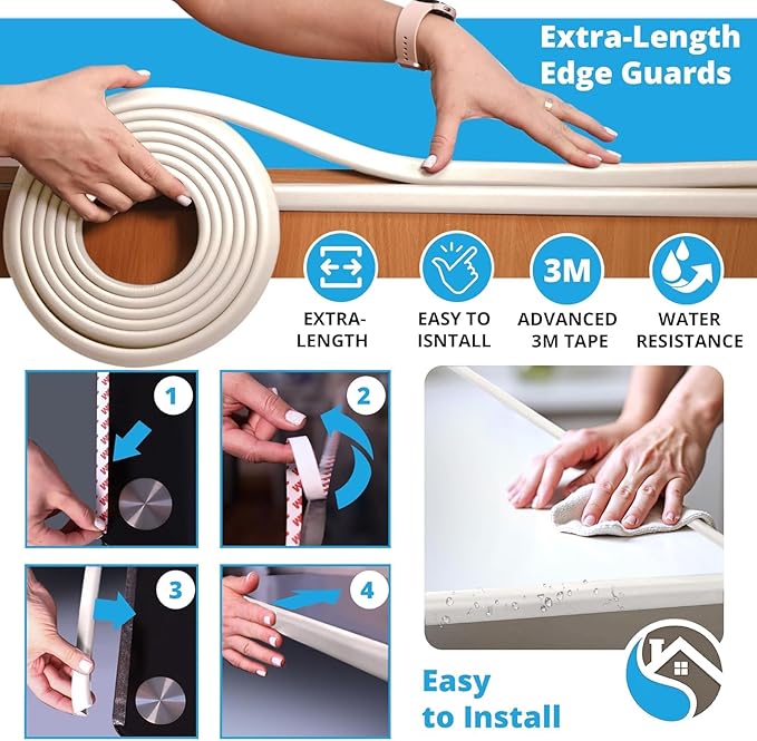 Furniture Edge Guards | 16ft Protective Protective Foam Cushion | Baby Child Proofing Set NonToxic and Safe for Table, Fireplace, Countertop | Beige