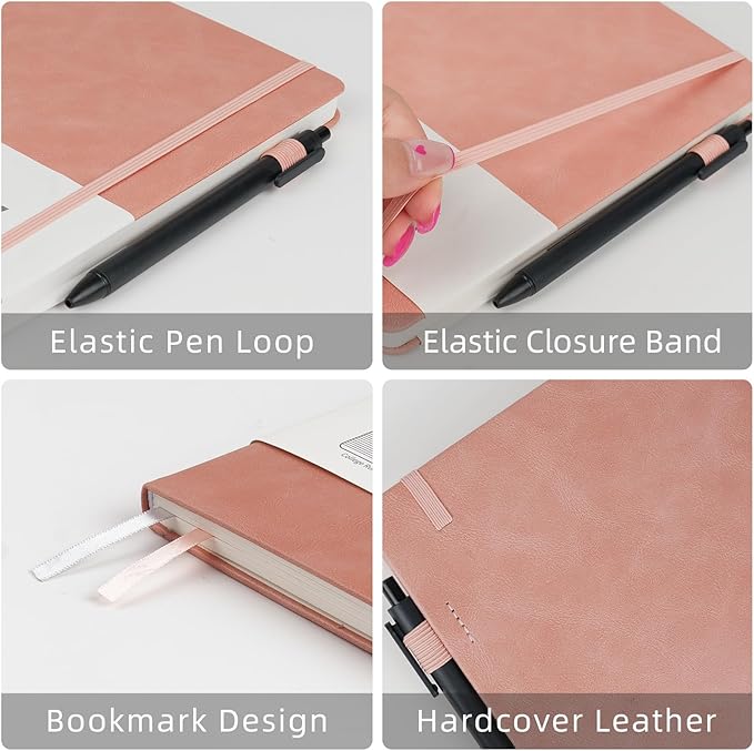 OnMove Notebooks Journal for Women Men 12 Pack Leather Hardcover with Pen Holder A5 160 Pages 100 GSM Thick Paper for Work School Lined Pink