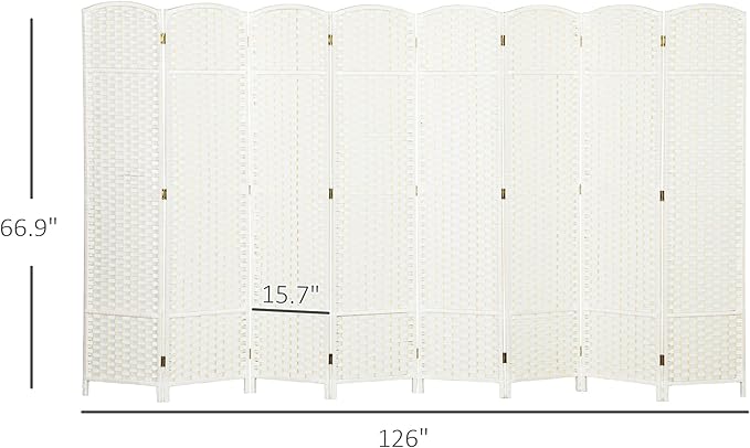HOMCOM Room Divider, 8 Panel Folding Privacy Screen, 5.6' Tall Freestanding Wall Partition for Home Office, Bedroom, White