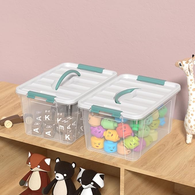 Loiycg 6 Pack Plastic Latching Box with Handle, 12 Quart Clear Lidded Storage Bin