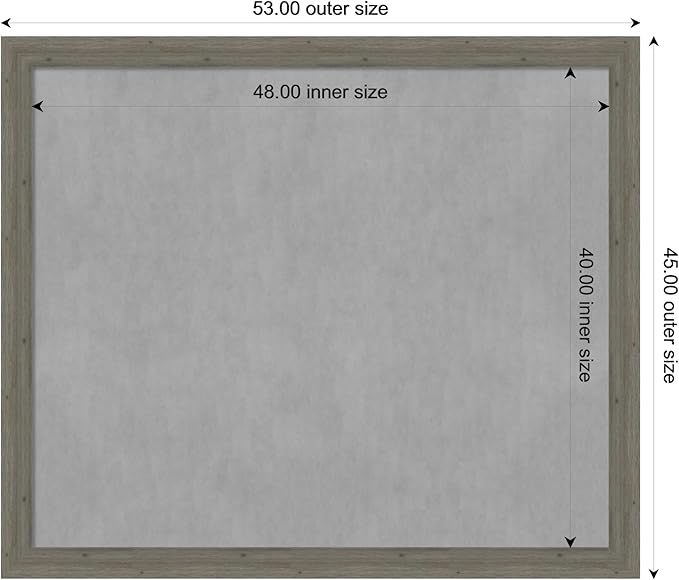 Amanti Art Grey Framed Magnetic Board 45x53 Oversize Vision Board for use with Magnets, 100% Metal Sheet to Display Items as Office Decor or for Home Organization in mudroom, Kitchen or Kids Room