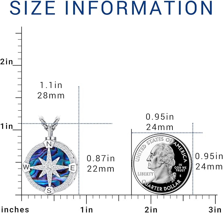 Compass Necklace for Women Men 925 Sterling Silver Pendant Urn Necklaces for Ashes Picture Locket Necklace Anchor Necklace Viking Necklace Crystals CZ Moonstone Abalone Shell Turquoise Compass Jewelry