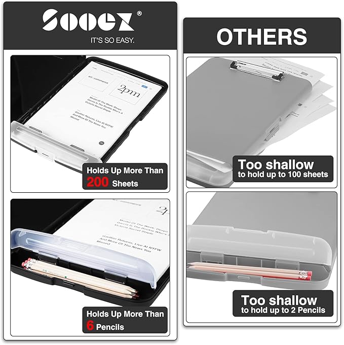 Sooez Clipboards with Storage, High Capacity Clip Boards 8.5x11 with Storage, Heavy Duty Nursing Clipboard Folder, Plastic Clipboard with Pen Holder for Women Teachers Work, School & Office Supplies