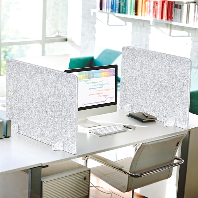 AMUSIGHT 2 Pack Acoustic Desk Dividers - 24" x 20" Freestanding Privacy Panels Set with Noise - Reducing Design Cubicle Sound Proof, Ideal for Office, Classroom, and Home (Silver Gray)
