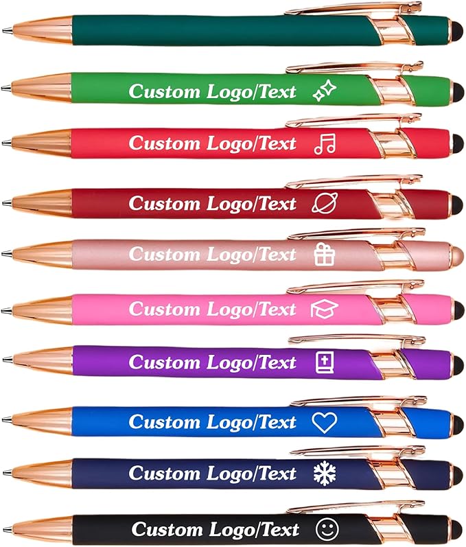 CRME Custom Pens Personalized Pen in Bulk Customized Pens Engraved Grip Retractable Ballpoint Pen with Name/Logo 2-in-1 Stylus Pens for Touch Screens Ideal for Party Business Office School Colorful