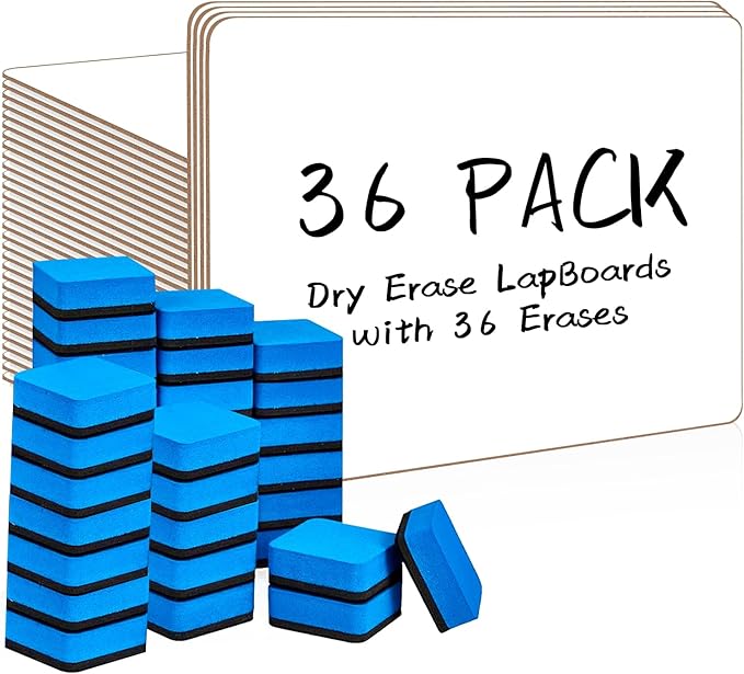 Dry Erase LapBoards, PANDRI 36 Pack Double Sided 12.5 x 9 Inch Whiteboards with 36 Erasers, Dry Erase Boards for Office Students Classroom Teacher Supplies