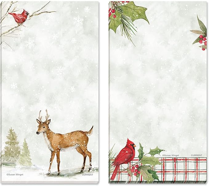 Current Peaceful Forest Holiday Magnetic Notepad Set – Set of 12 Memo Pads, 6 Designs, 30-Sheet Pads, 3½ x 6½ Inches, Christmas Shopping List, To-Do Notes