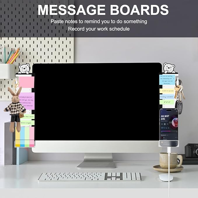 Office Desk Accessories 2pcs Multifunction Computer Monitor Memo Board - Office Supplies for Women Men Computer Sticky Note Holder Home Decor (Bear cub Monitor Memo Board with Clip)
