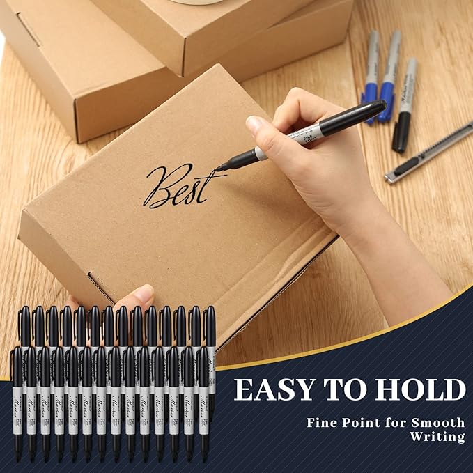 Thenshop 300 Pack Black Permanent Markers Bulk - Fine Point Permanent Marker Quick Drying Waterproof Pens for Doodling Writing Marking Classroom Work on Wood Metal Stone Glass, Office School Supplies