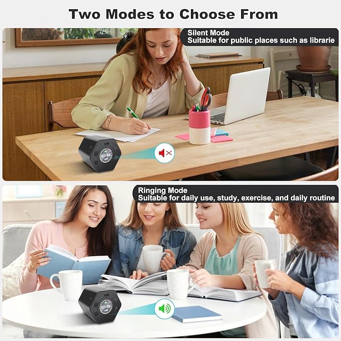 Pomodoro Productivity Timer Cube, Flip Clock, Pause & Resume, Magnetic Adjustable Sound Alert, for Working Studying Office Task, 3/5/10/15/30min & Custom Countdown (Gray)