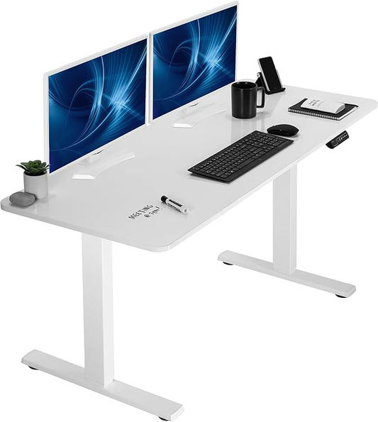 VIVO Electric Dry Erase 60 x 24 in Standing Desk, Memory Height Adjustment, 1B Series, Holds 220 lbs, Whiteboard Top White Frame, DESK-KIT-1W6WE