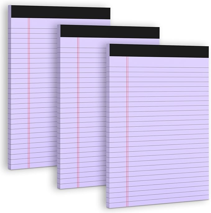Purple Legal Pad 8.5 x 11 Wide Ruled Note Pads, 3 Pack Notepads 8.5 x 11 Lined Paper Wide Ruled Writing Pad, 30 Sheets Per Note Pad, Micro Perforated Colored Legal Pads 8.5 x 11 for Work/School/Office