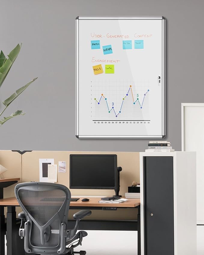 Mifuro 38"x28" Enclosed Bulletin Board, Lockable Weather-Resistant Aluminum Noticeboard for School & Office, Silver Frame w/Magentic Whiteboard