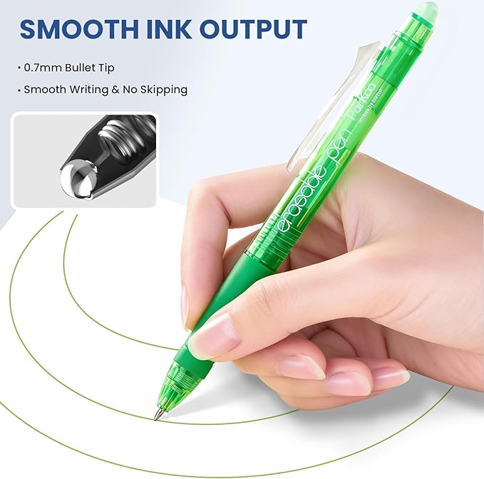 ParKoo 26 Colors Erasable Gel Pens, Retractable Erasable Pens Fine Point (0.7), Make Mistakes Disappear, Assorted Color Inks for Writing Drawing Coloring Planner