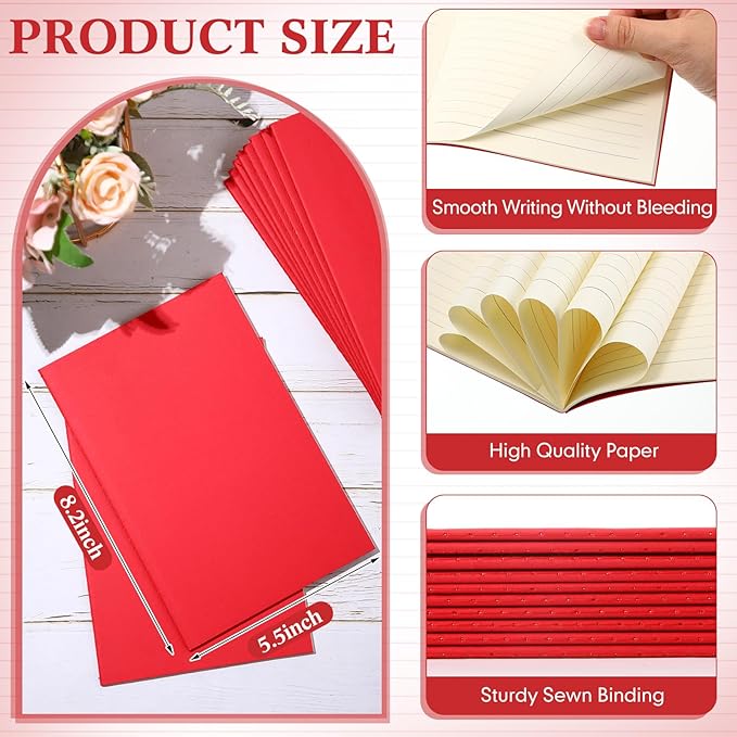 Mimorou 100 Pcs Journals Notebooks Bulk - Kraft Softcover A5 Small Notebooks 5.5 Inch x 8.3 Inch Notepads with 60 Page 30 Sheet for Writing Sketch Travel Office Supplies(Red,Lined)