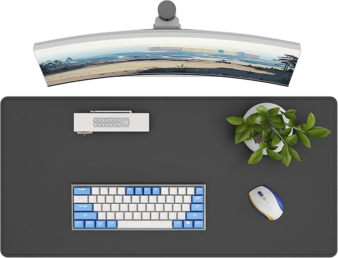 DAWNTREES Desk Mat Protector,PU Leather Desk Pad,Non Slip, Large Mouse Pad and Keyboard Mat, Waterproof Writing Pad for Office and Home (Black)