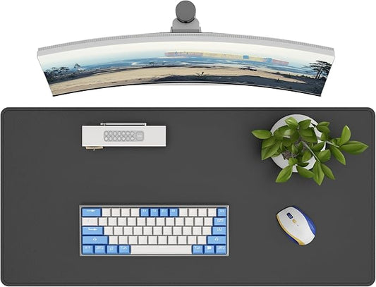 DAWNTREES Desk Mat Protector,PU Leather Desk Pad,Non Slip, Large Mouse Pad and Keyboard Mat, Waterproof Writing Pad for Office and Home (Black,35.5''x16.9'')