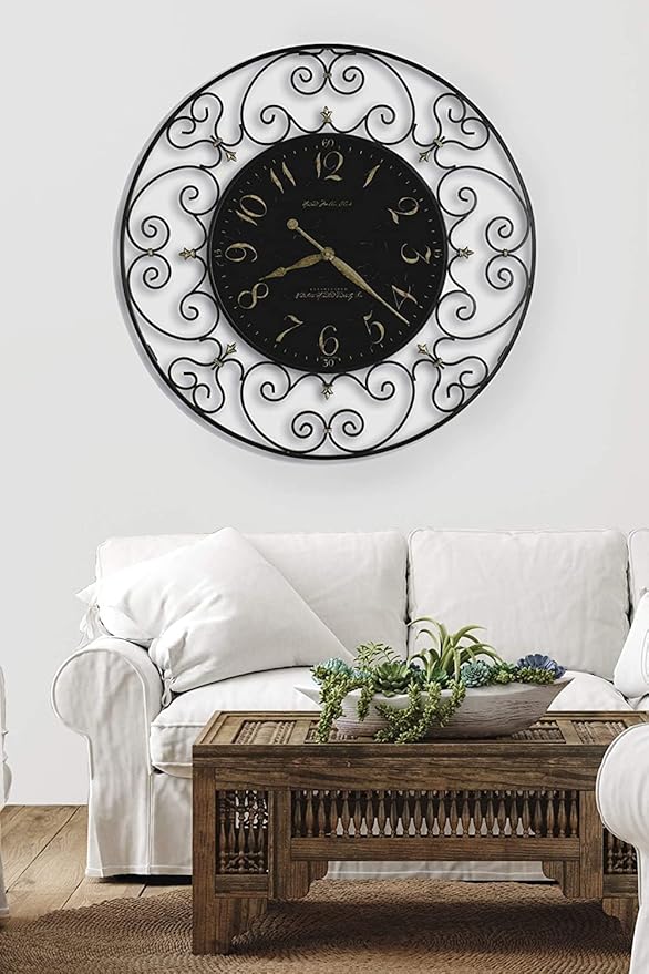 Hekman Furniture Joline Wall Clock – Elegant Oversized Decorative Analog Clock Striking Black Iron Finish Quartz Movement, Perfect for Room Decor, Bedroom, Office, Kitchen & Outdoor Spaces