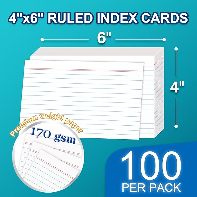 H4D 4x6 Index Card Case with 100 Heavyweight Ruled Index Cards and Dividers, Lime Green