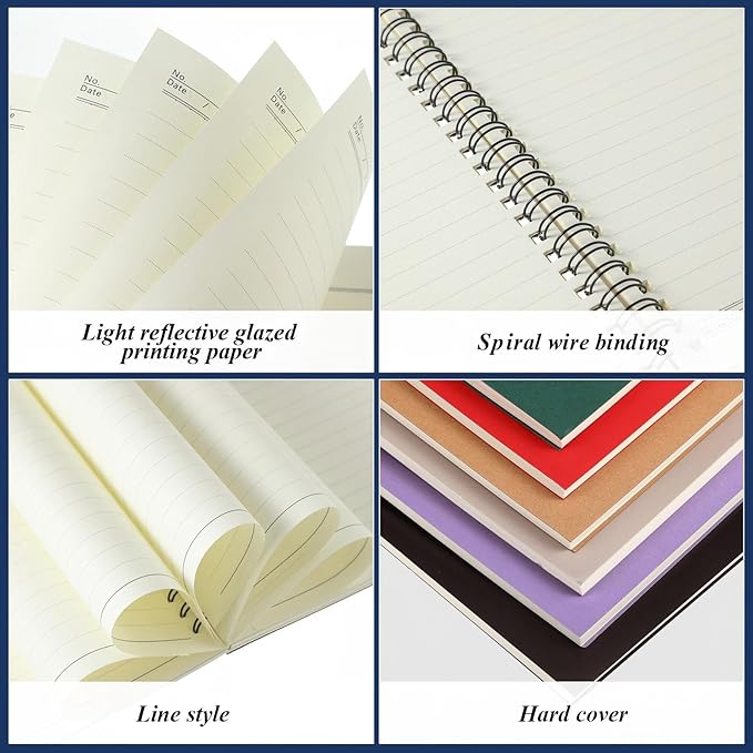Leelosp 12 Pack Small Spiral Notebook A5 Lined College Ruled Spiral Journal Notebook 5.5 x 8.3 Inch Kraft Cover, 120 Pages for Work Students Office Business(Dark Color)