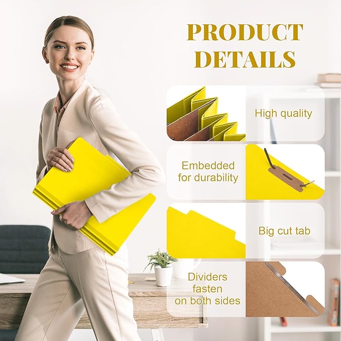 Skyygemm 48 Pcs Classification Folders Letter Size, 3 Divider Pressboard File Folder with Fasteners, Expanding File Organizer Bulk for School Teachers, Office Employee, Coworker, Staff (Yellow)