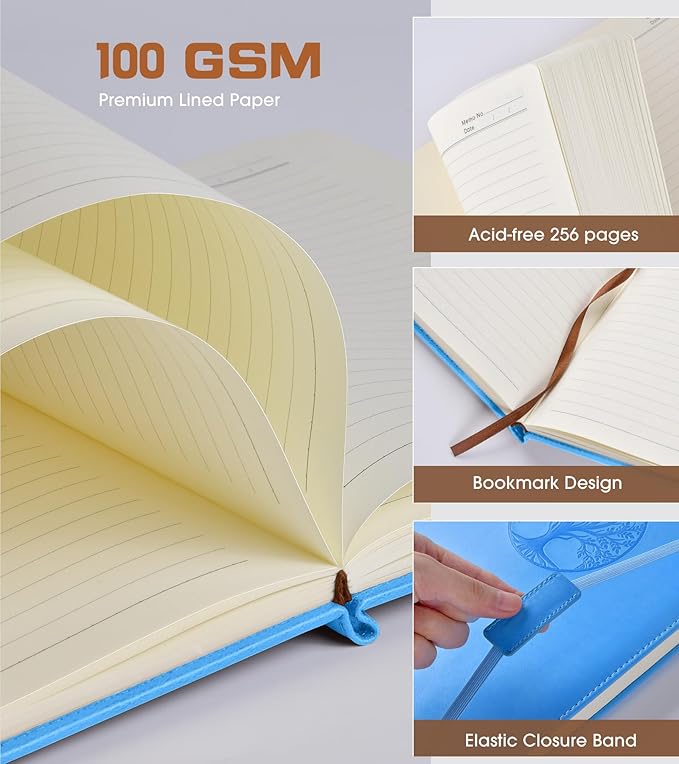 Biuwory Lined Journal Notebook for Women Men,256 Pages A4 Large Hardcover Leather Journals for Writing,Travel,Business,Work,School,College Ruled Notebooks for Note Taking, Diary Notepad 8.6"×11"
