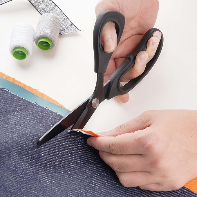 Zicolu 10 inch Black Office Scissors All Purpose, Sewing Scissors for Fabric Cutting, Sharp Titanium Coated Blade, Comfort Grip Soft Handles for Diy Craft, Paper, Art, School, Home