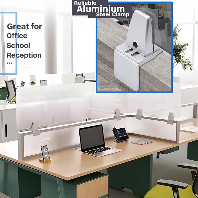 2 Packs Sneeze Guard Support, Aluminum Vertical Partition Board Clamp, Acrylic Desk Divider Support Clamp, Desk Shield Privacy Panel Clamps for Clear Shield for Countertop Reception