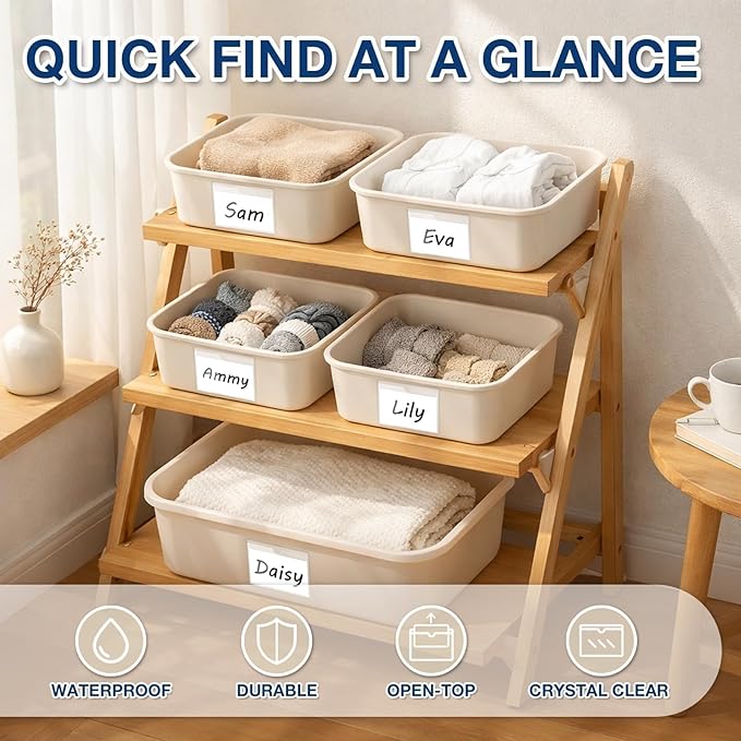 H4D 48 Pack Labels for Storage Bins, 3" x 5" Plastic Clear Adhesive Index Card Holders, Tote Label Pockets for Organizing Storage, Library Card, Shelves