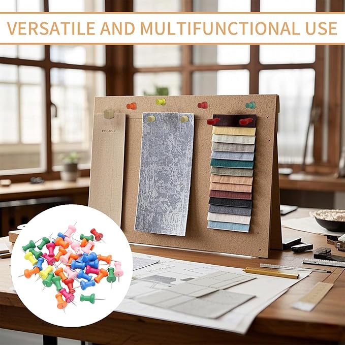100 Pcs Wood Push Pins, CNYMANY Colored Thumbtacks for Bulletin Board, Decorative Eco-Friendly Corkboard Pins, Non-Slip Map Pins for DIY Wall Craft Projects Office & Home Supplies - 10 Styles