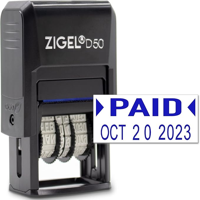 ZIGEL D50 Date Stamp with Paid - Self Inking Date Stamp - Blue