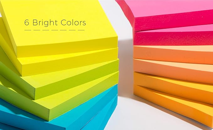 Infiniko Sticky Notes 3x3 Inch, 1200 Sheets (100 Sheets Per Pad), 6 Bright Color Sticky Pads, Super Sticky Notes with Strong Adhesive Office Supplies for Desk, School & Daily Planning