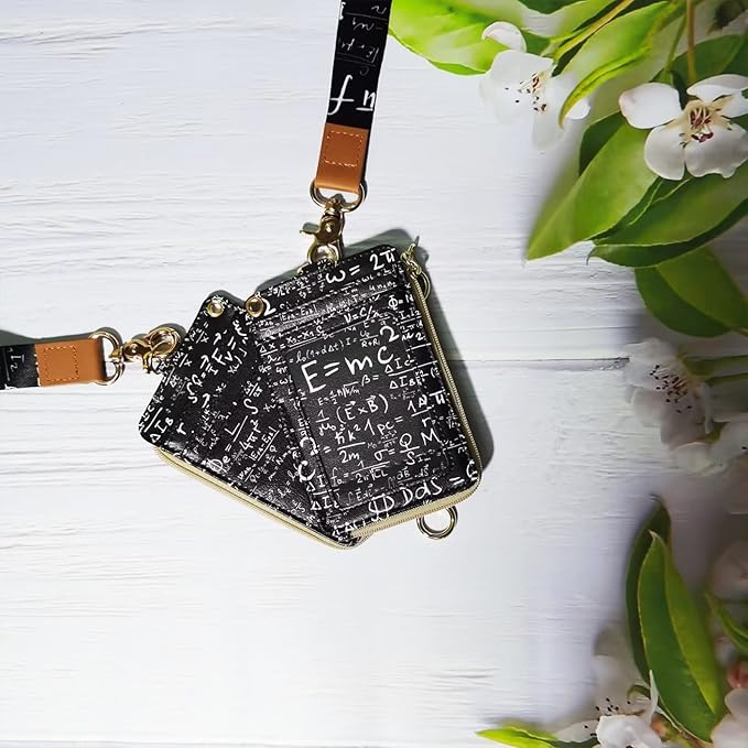 Teacher Lanyards for Id Badges Card and Keys,Math Pattern Funny ID Card Holders with Lanyards,Zipper Wallet with Cute Neck Lanyard for Women Men School Student Work Nurse