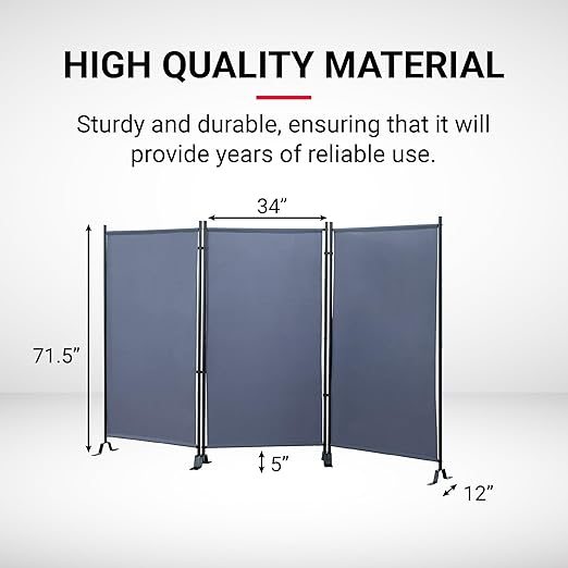 Proman Products - Galaxy Section Divider, Water Repellent Fabric Room Divider with Black Powder Coated Metal Frame for Indoors or Outdoors (Grey)