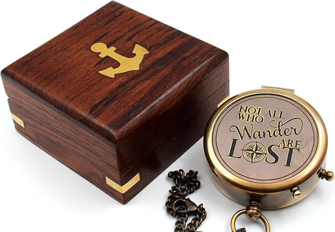 Be Strong and Courageous, Do Not Be Afraid Brass Engraved Compass with Stamped Wooden Case – Inspirational Birthday, Confirmation, and Baptism Gifts