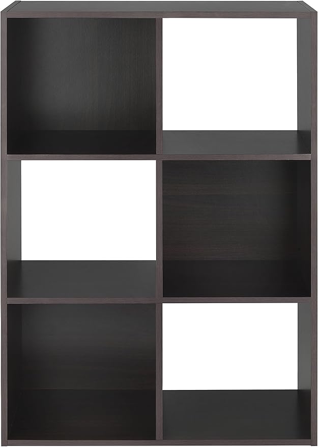 Whitmor 6 Cube Bookcase, 3 Tier Stackable MDF Bookself, Open Storage Display Organizer, Storage Cabinet for Living Room, Bedroom, Home, Office, 23.7" L x 11.7" W x 35.2" H, Espresso