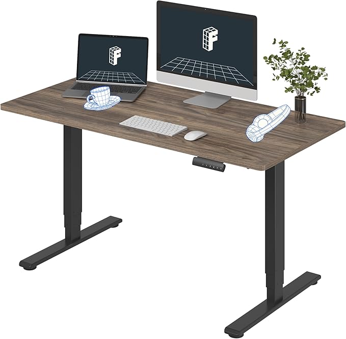 FLEXISPOT E6 3-Stage Dual Motor Electric Standing Desk 55 x 28 Sit Stand Up Desk, Holds 220 lbs, Adjustable Height w/Memory Presets, One-Piece Brown Wood Grain Desktop & Black Frame, Ships in 2 Boxes