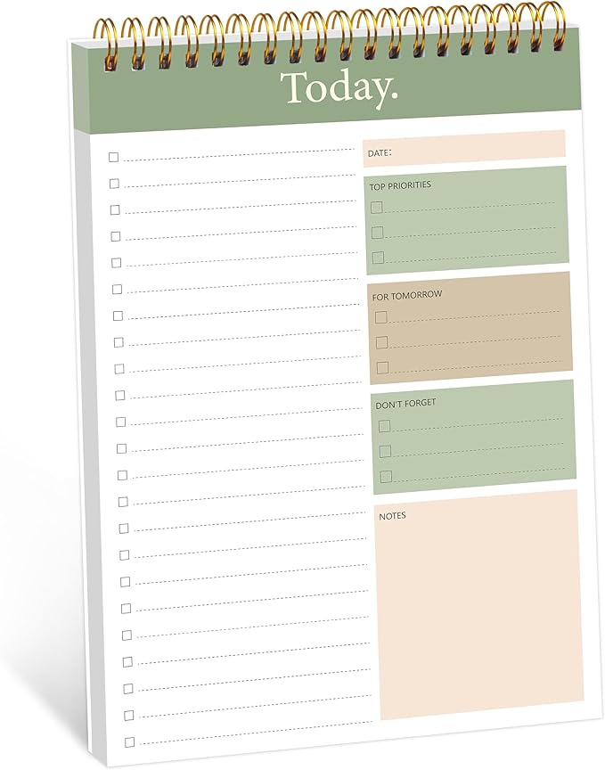 To Do List Notepad - Daily Planner Notepad Undated 52 Sheets Tear Off, 6.5" x 9.8" Checklist Productivity Organizer with Hourly Schedule for Tasks (Dark green)
