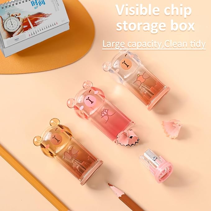6Pcs Capybara Cute Stationery Set,Kawaii School Supplies,Including 3 Pencil Sharpeners and 3 Retractable Erasers, for Kawaii Office School Home Supplies (Capybara)