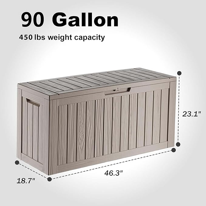 EasyUp 90 Gallon Deck Boxes Waterproof, Outdoor Large Storage Boxes with Lids, Outside Resin Storage Box & Deck Boxes for Patio, Garden Use(Gray)