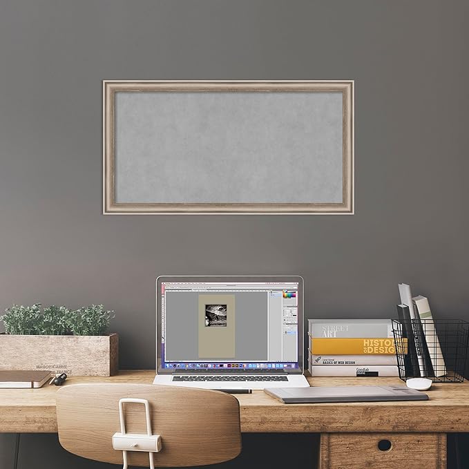 Amanti Art Silver Framed Magnetic Board 14x26 Small Vision Board for use with Magnets, 100% Metal Sheet to Display Items as Office Decor or for Home Organization in mudroom, Kitchen or Kids Room