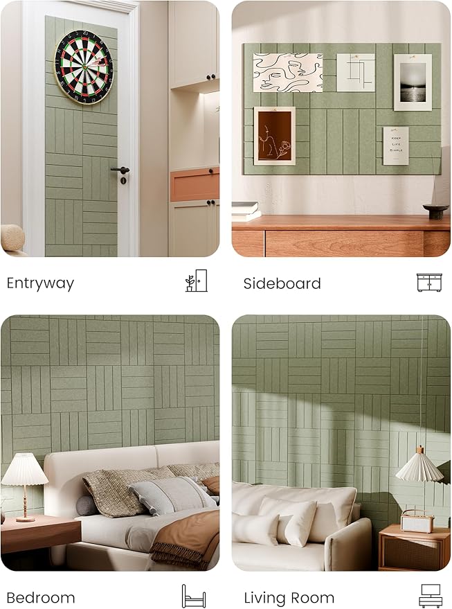 Bumusty Large Cork Board Alternative-36 x24 Felt Bulletin Board Tiles, with 30 Pushpins, 40 Adhesive Tabs, 6-Pack Slat Wall Paneling, Cork Boards for Office Push Pin Board Felt Board-Sage